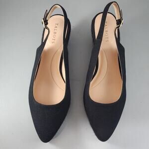 Talbots Women's Size 9M Black Wedge Slingback Closed Toe Espadrille Sandals